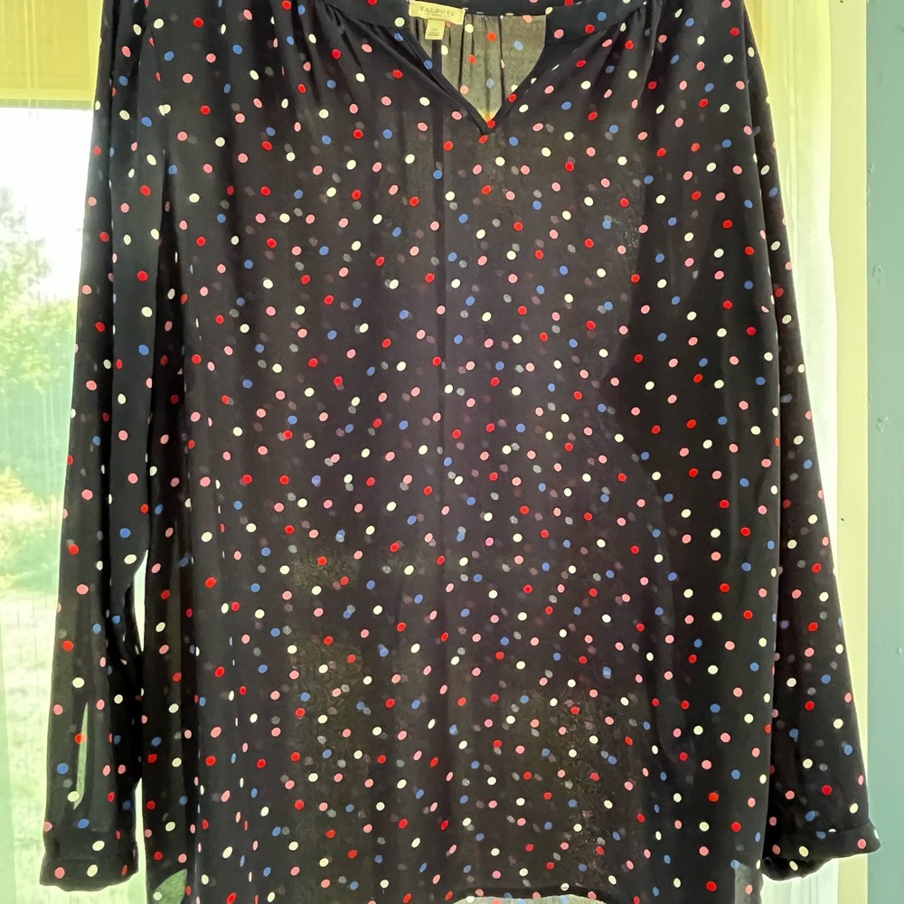 Talbots Navy Blouse with Colorful Polka Dots